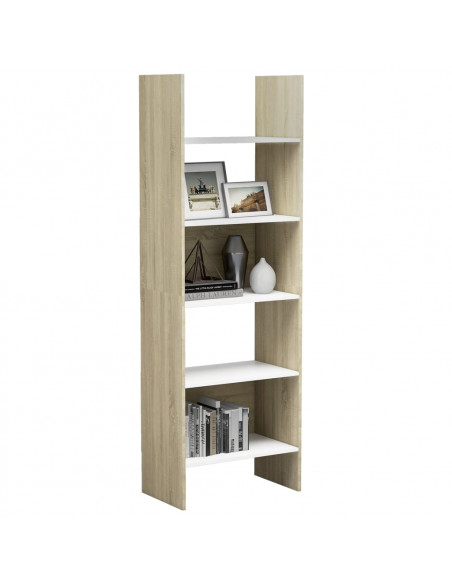 Libreria Bianca e Rovere Sonoma 60x35x180 cm Legno Multistrato