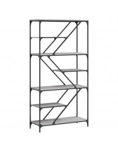 Libreria Grigio Sonoma 91x36x176 cm Legno Multistrato e Acciaio 2