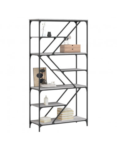 Libreria Grigio Sonoma 91x36x176 cm Legno Multistrato e Acciaio