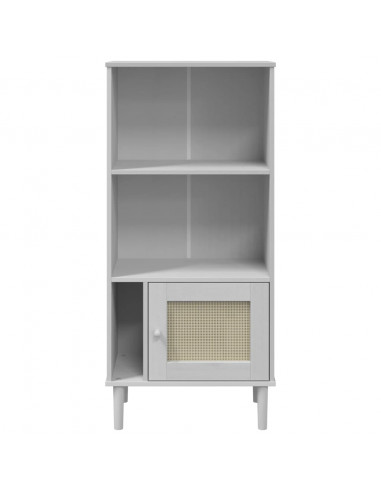 Credenza SENJA Aspetto Rattan Bianco 60x35x130 cm Massello Pino