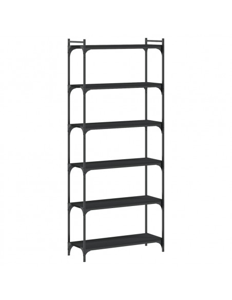 Libreria a 6 Ripiani Nera 80x30x188 cm in Legno Multistrato