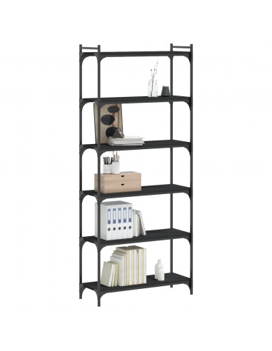 Libreria a 6 Ripiani Nera 80x30x188 cm in Legno Multistrato