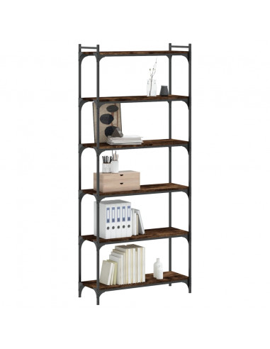 Libreria a 6 Ripiani Rovere Fumo 80x30x188 cm Legno Multistrato