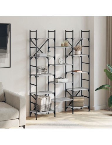 Libreria Grigio Sonoma 127,5x28,5x172,5 cm in Legno Multistrato
