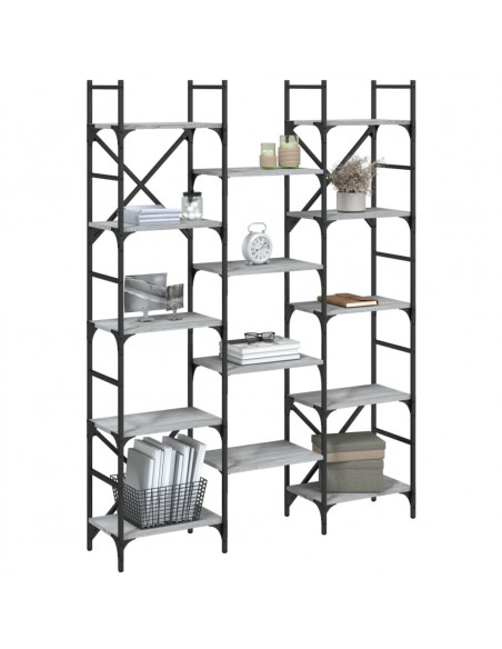 Libreria Grigio Sonoma 127,5x28,5x172,5 cm in Legno Multistrato
