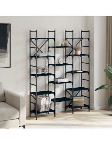 Libreria Nera 127,5x28,5x172,5 cm in Legno Multistrato