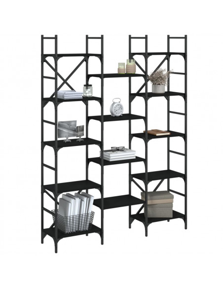 Libreria Nera 127,5x28,5x172,5 cm in Legno Multistrato