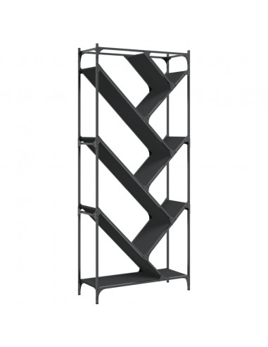 Libreria Nera 79x30x180 cm in Legno Multistrato e Metallo