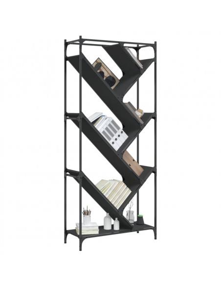 Libreria Nera 79x30x180 cm in Legno Multistrato e Metallo
