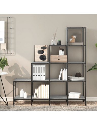 Libreria Grigio Sonoma 122x30x132cm Legno Multistrato e Metallo