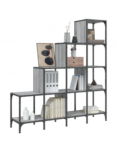 Libreria Grigio Sonoma 122x30x132cm Legno Multistrato e Metallo