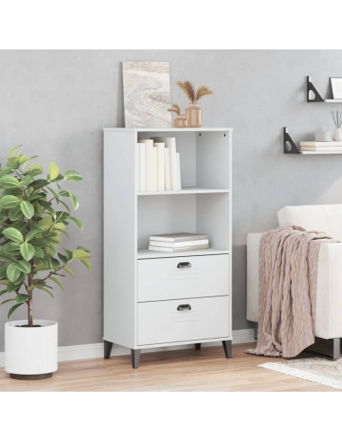 Libreria VIKEN Bianca 60x35x123 cm in Legno Massello di Pino