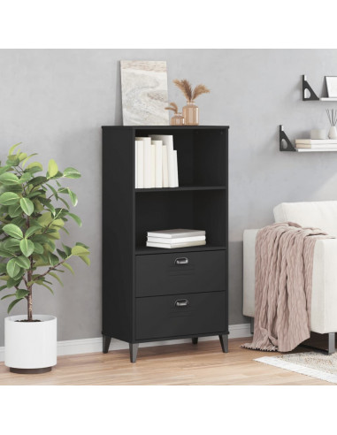 Libreria VIKEN Nera 60x35x123 cm in Legno Massello di Pino