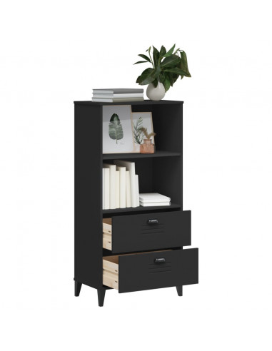 Libreria VIKEN Nera 60x35x123 cm in Legno Massello di Pino