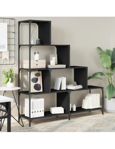 Libreria a 4 Gradini Nera 139x33,5x149 cm in Legno Multistrato
