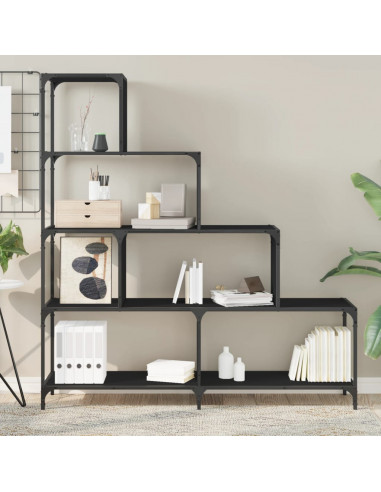 Libreria a 4 Gradini Nera 139x33,5x149 cm in Legno Multistrato