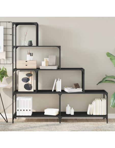 Libreria a 4 Gradini Nera 139x33,5x149 cm in Legno Multistrato