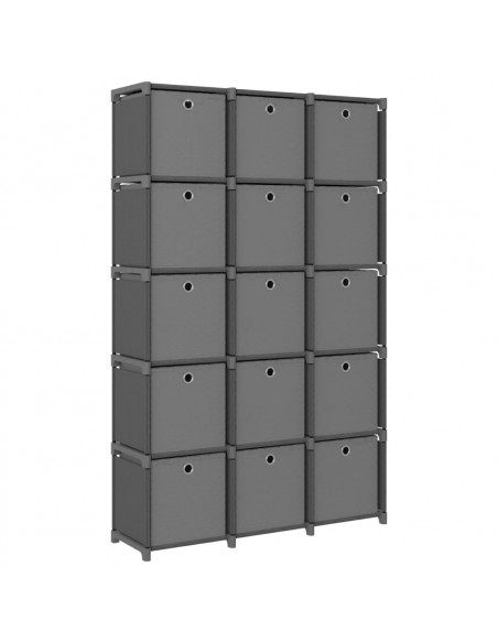Mobile con 15 Scatole a Cubo Grigio 103x30x107,5 cm in Tessuto