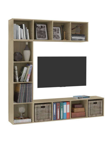 Set Mobili Libreria/Porta TV 3 pz Rovere Sonoma 180x30x180 cm