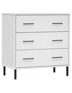 Credenza con 3 Cassetti Bianca 77x40x79,5cm Legno Massello OSLO 2