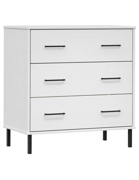 Credenza con 3 Cassetti Bianca 77x40x79,5cm Legno Massello OSLO