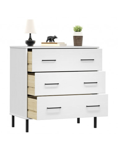 Credenza con 3 Cassetti Bianca 77x40x79,5cm Legno Massello OSLO