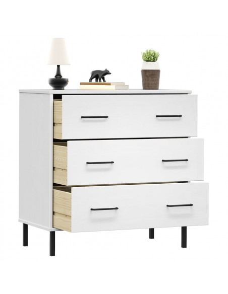 Credenza con 3 Cassetti Bianca 77x40x79,5cm Legno Massello OSLO