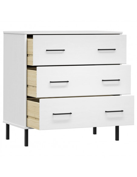 Credenza con 3 Cassetti Bianca 77x40x79,5cm Legno Massello OSLO