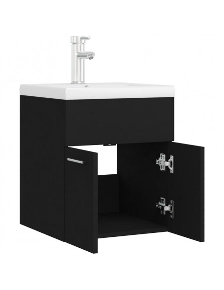 Mobile con Lavabo Integrato Nero in Legno Multistrato