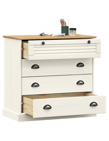 Cassettiera VIGO Bianca 80x40x76 cm in Legno Massello di Pino