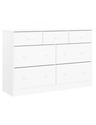 Cassettiera ALTA Bianca 112x35x73 cm in Legno Massello di Pino