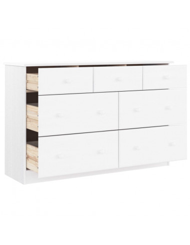 Cassettiera ALTA Bianca 112x35x73 cm in Legno Massello di Pino