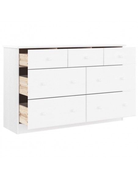 Cassettiera ALTA Bianca 112x35x73 cm in Legno Massello di Pino