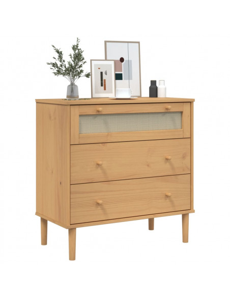 Cassettiera SENJA Aspetto Rattan Marrone 80x40x80 cm Legno Pino