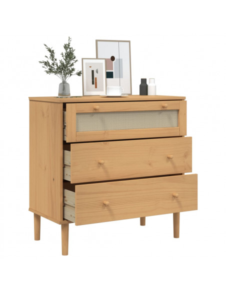 Cassettiera SENJA Aspetto Rattan Marrone 80x40x80 cm Legno Pino