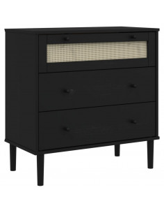 Cassettiera SENJA Aspetto Rattan Nera 80x40x80 cm in Legno Pino 2