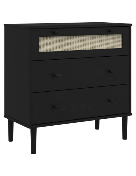 Cassettiera SENJA Aspetto Rattan Nera 80x40x80 cm in Legno Pino