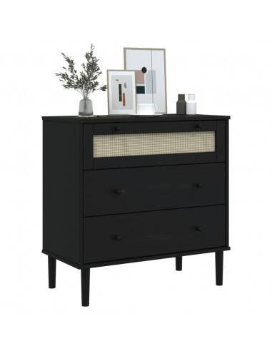 Cassettiera SENJA Aspetto Rattan Nera 80x40x80 cm in Legno Pino