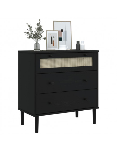 Cassettiera SENJA Aspetto Rattan Nera 80x40x80 cm in Legno Pino
