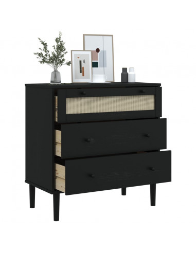 Cassettiera SENJA Aspetto Rattan Nera 80x40x80 cm in Legno Pino