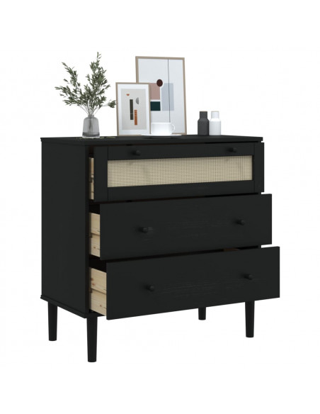 Cassettiera SENJA Aspetto Rattan Nera 80x40x80 cm in Legno Pino