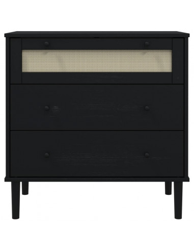Cassettiera SENJA Aspetto Rattan Nera 80x40x80 cm in Legno Pino