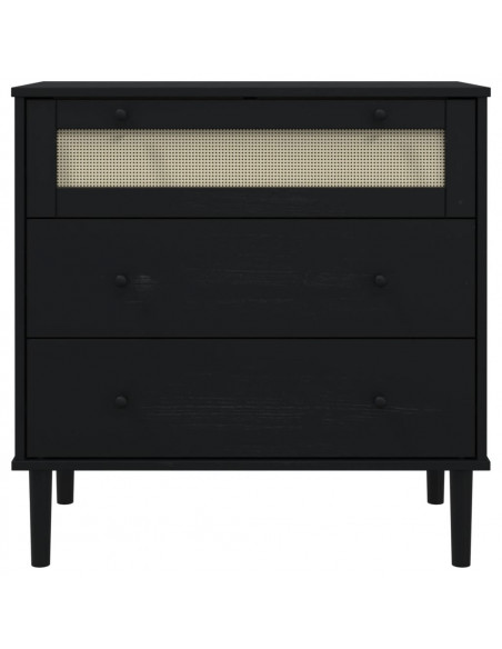 Cassettiera SENJA Aspetto Rattan Nera 80x40x80 cm in Legno Pino