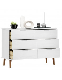 Cassettiera MOLDE Bianca 113x40x80 cm in Legno Massello di Pino 2