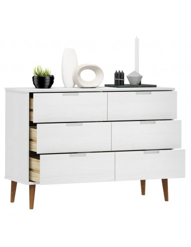 Cassettiera MOLDE Bianca 113x40x80 cm in Legno Massello di Pino