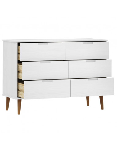 Cassettiera MOLDE Bianca 113x40x80 cm in Legno Massello di Pino