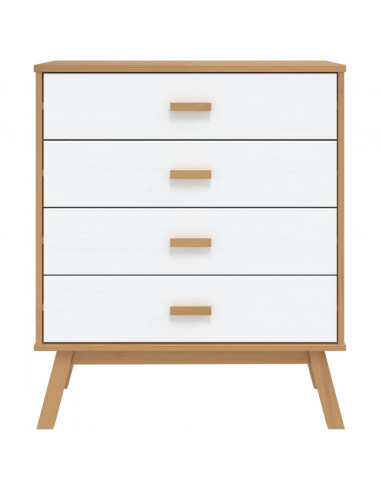 Cassettiera OLDEN Bianca e Marrone in Legno Massello di Pino
