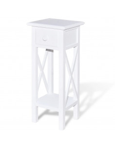 Tavolino Laterale con Cassetto Bianco 2