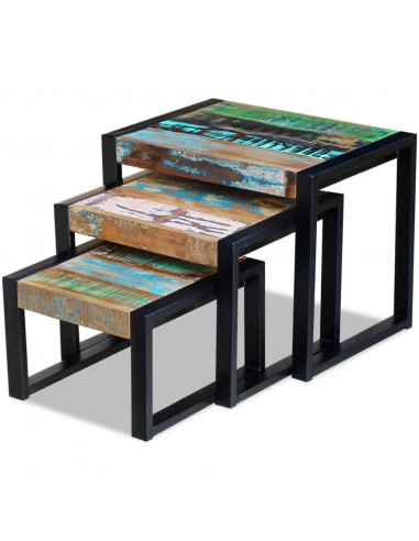 Tavolini ad Incastro 3 pz in Legno Massello Anticato