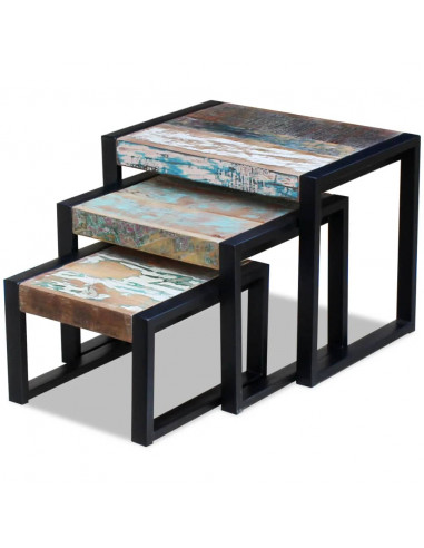Tavolini ad Incastro 3 pz in Legno Massello Anticato
